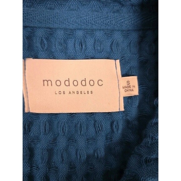 Mododoc Waffle Weave Button Jacket Coat Teal Blue 100% Cotton Women’s Size S - Picture 5 of 9